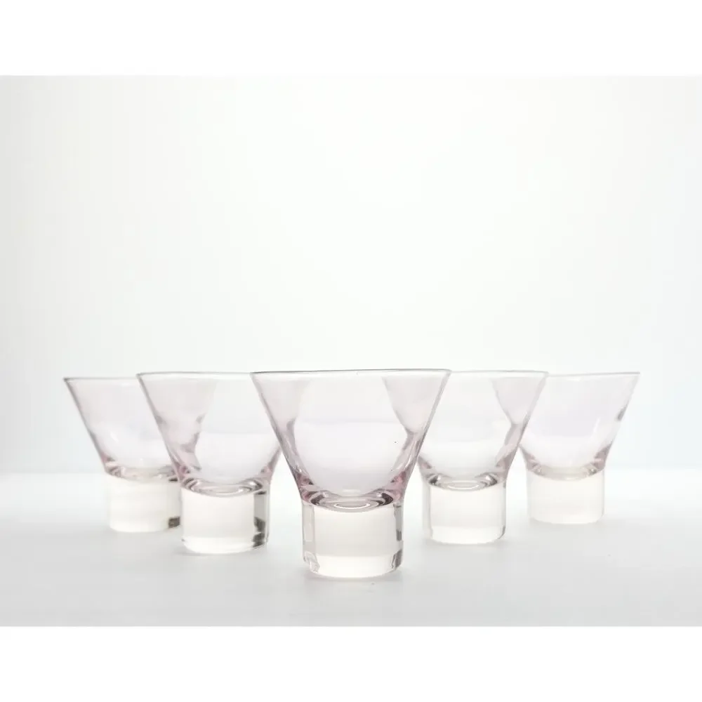 1960s Vintage Mid-century 5 Pink Stemless Martini Cocktail Glasses 3 1/4” 6oz